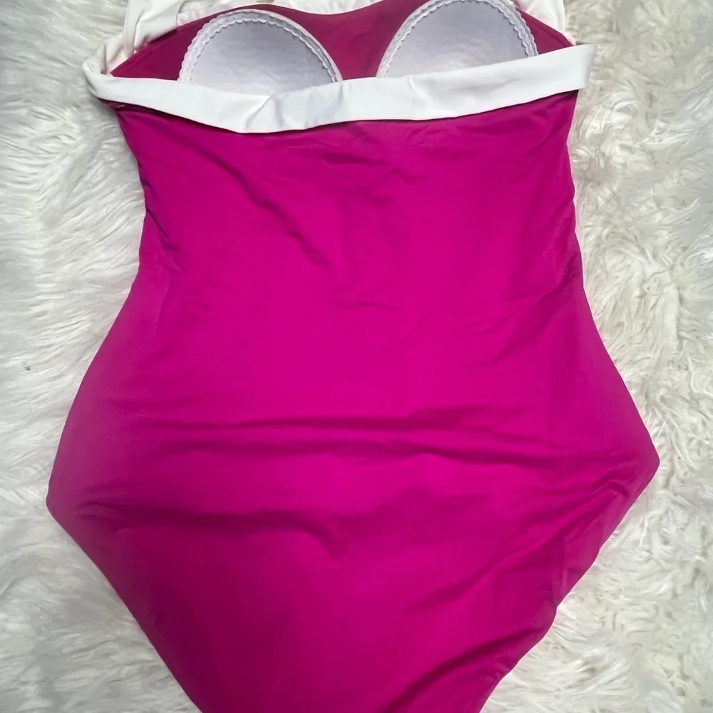 Ralph Lauren one piece bathing suit halter pink and white size 10